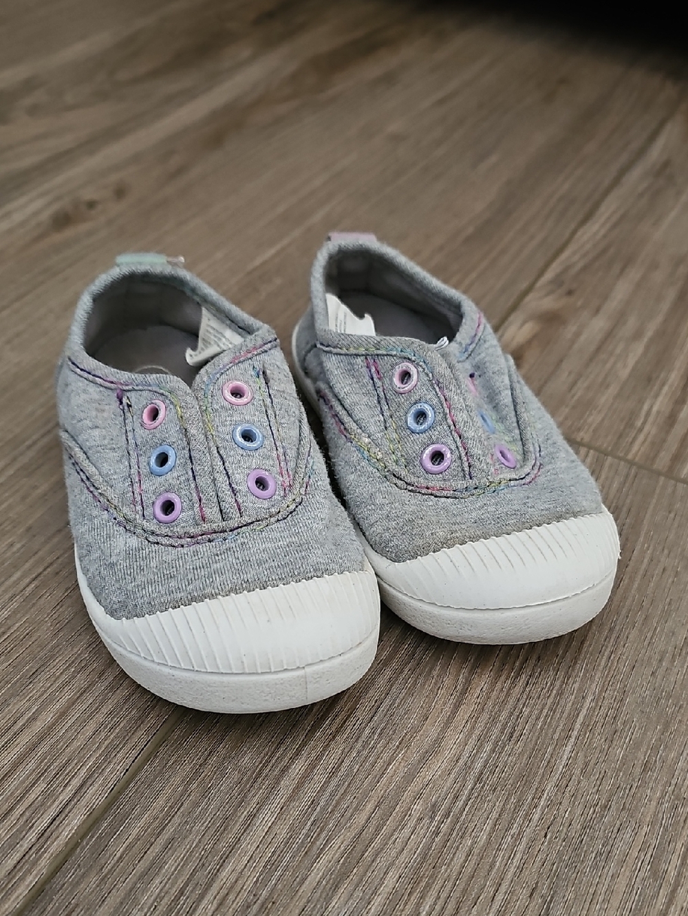 Cat & Jack Grey Canvas Slip-On Sneakers with Pastel Eyelets